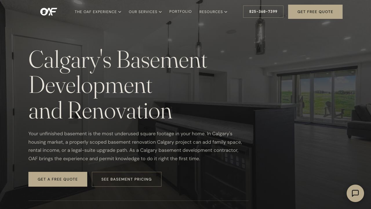 Actual OAF basement-development service page with a service-specific headline and quote link